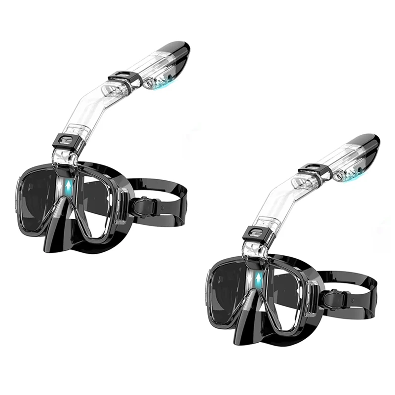 

2X Snorkel Mask Foldable Diving Mask Set With Dry Top System And Camera Mount,Black