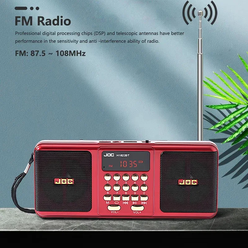 Altavoz inalámbrico de Radio FM estéreo portátil, altavoz USB compatible con Bluetooth con receptor FM, batería recargable, compatible con tarjeta TF