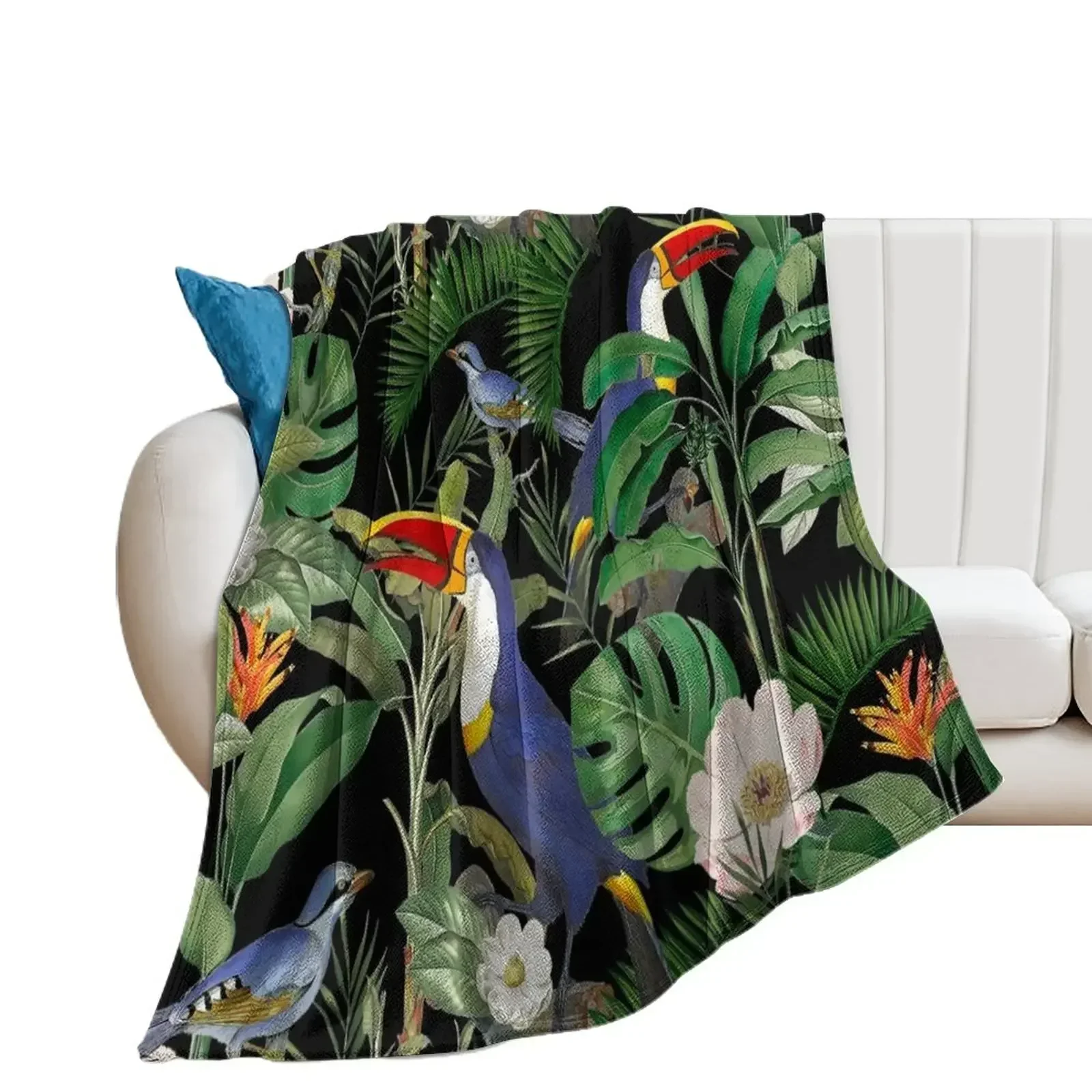 Tropical Jungle Toucans Throw Blanket Luxury Designer Plush Blankets