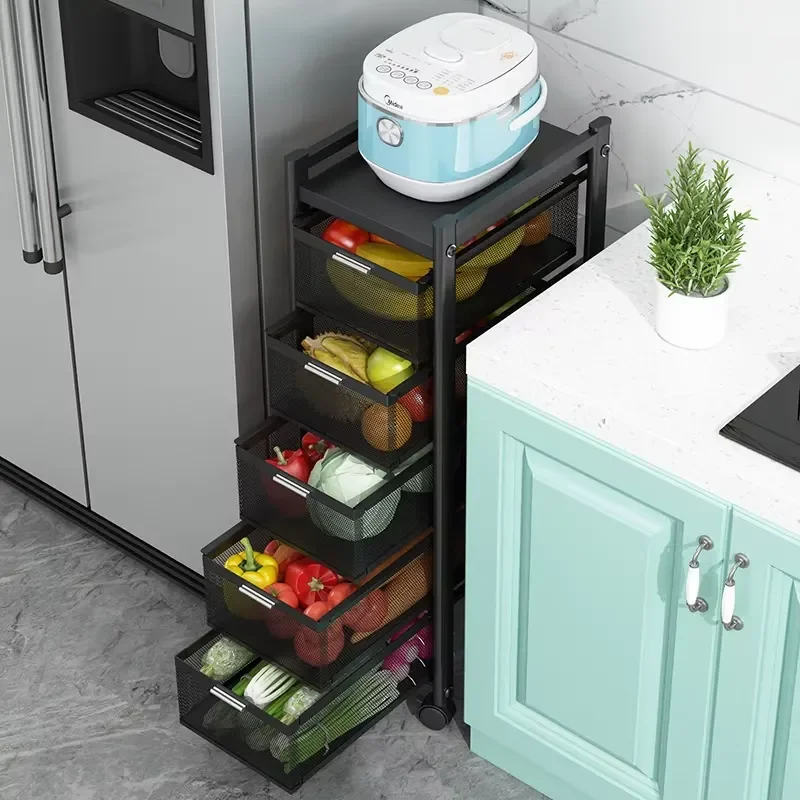 Multi-functional Kitchen Vegetable Shelves Floor-to-Ceiling Housewares Cabinets with Drawer-Type Storage for Seams Storage