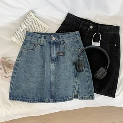 Women's Korean Style Denim Mini Skirt Casual Vintage Skirt Wide Leg Blue Black High Quality Summer Sexy Female Y2k 2024