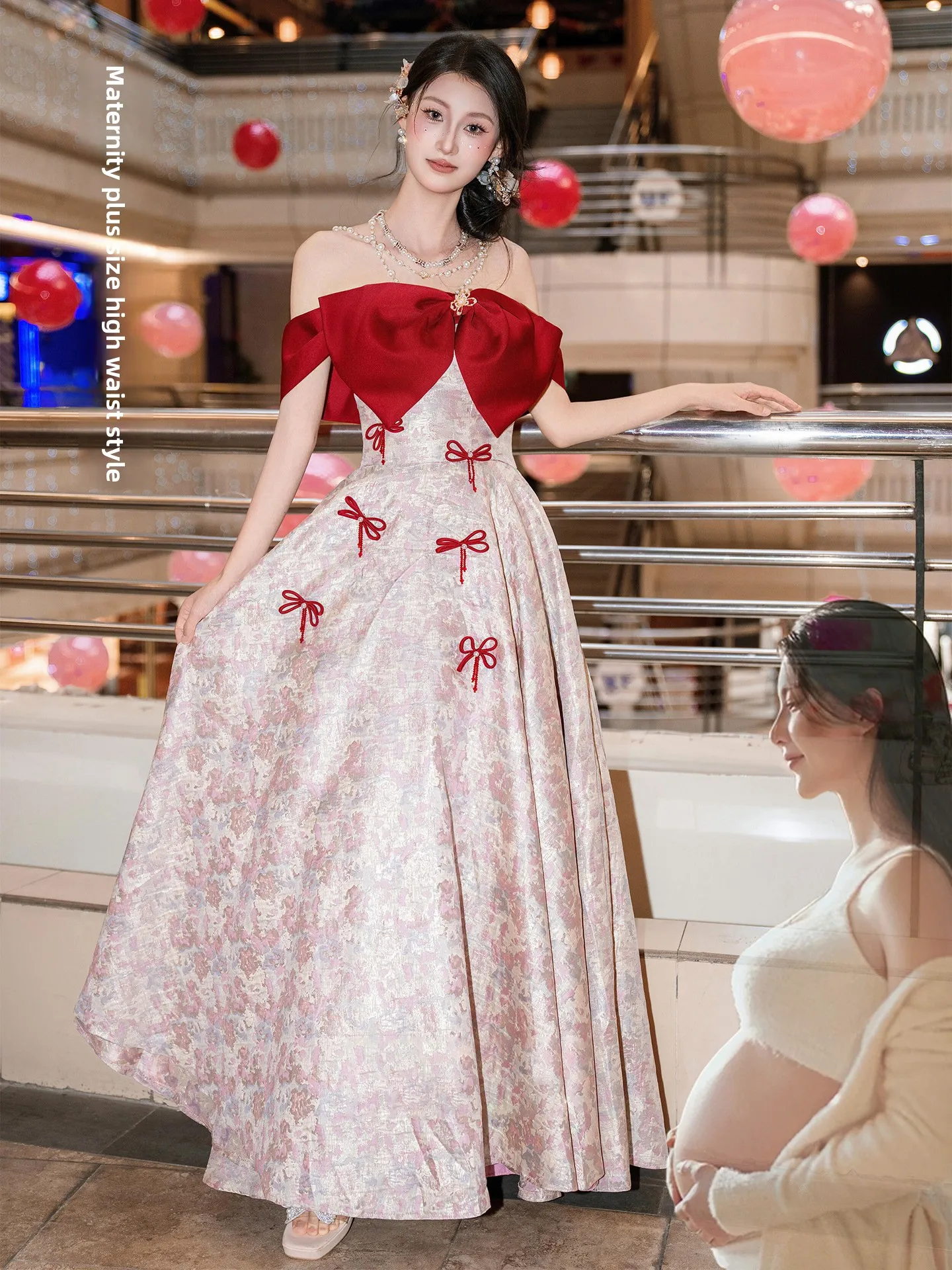 

plus Size Princ Wedding Dr Red Formal Long Evening Gown for Bride to Be Engagement Par Host High Waist Belted Polyester