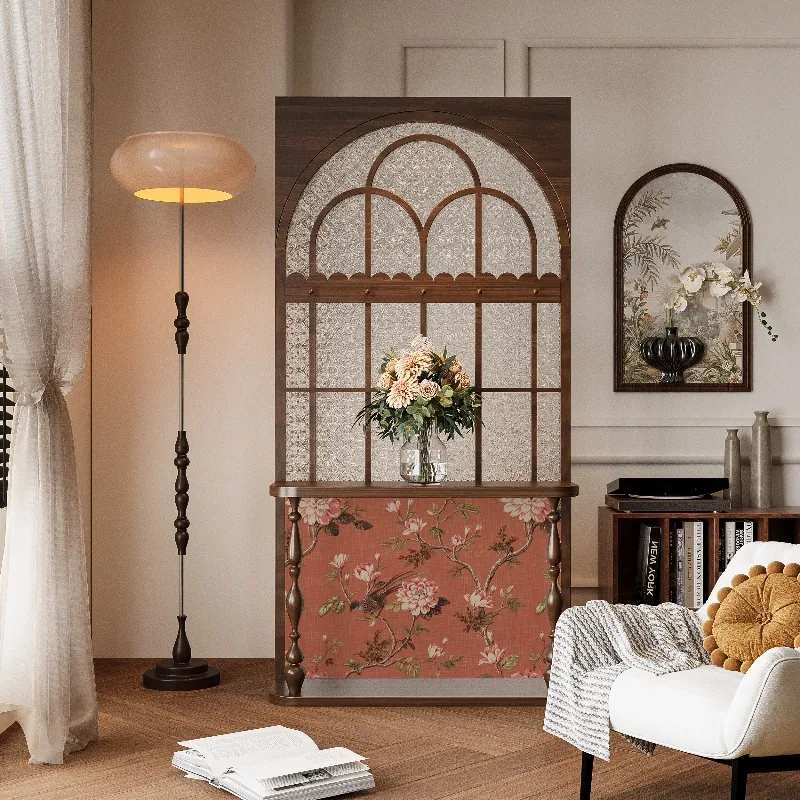 French retro screen partition glass guest dining room can be moved into the home, facing the door, solid wood shelves block the