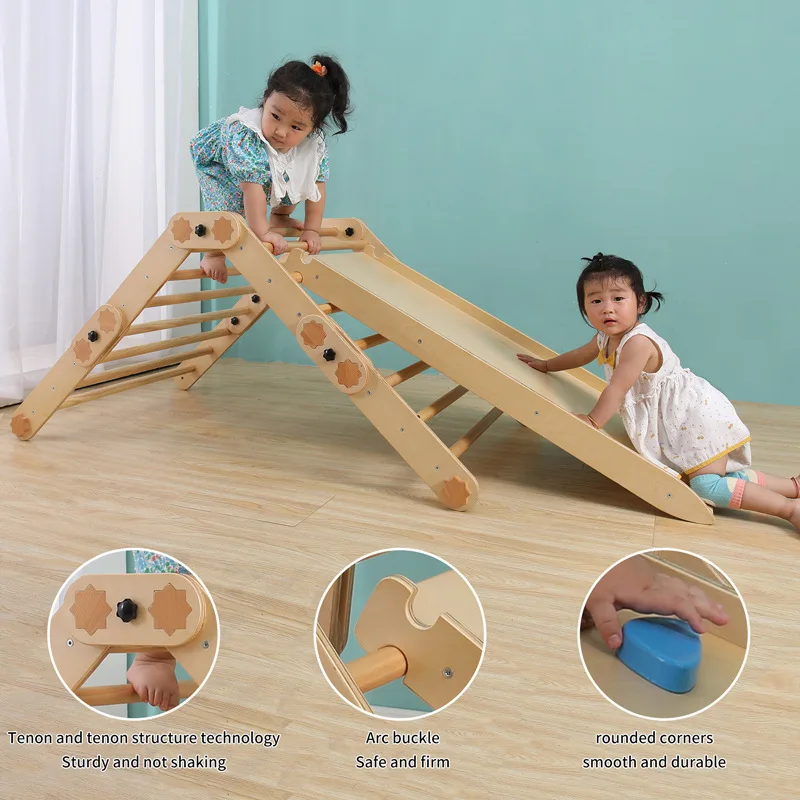Wooden Folding Triangle Climbing Toy for Toddlers Montessori Inspired Indoor Climber & Play Structure for Gym Play