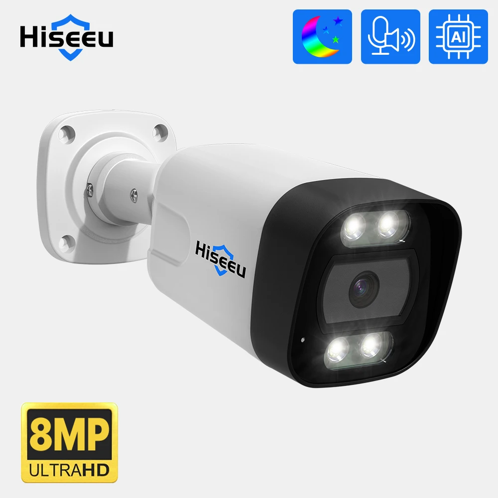 Hiseeu 4K 8MP 5MP POE IP Camera Audio Record CCTV Security Surveillance Camera Waterproof IP66 Outdoor Home Video H.265