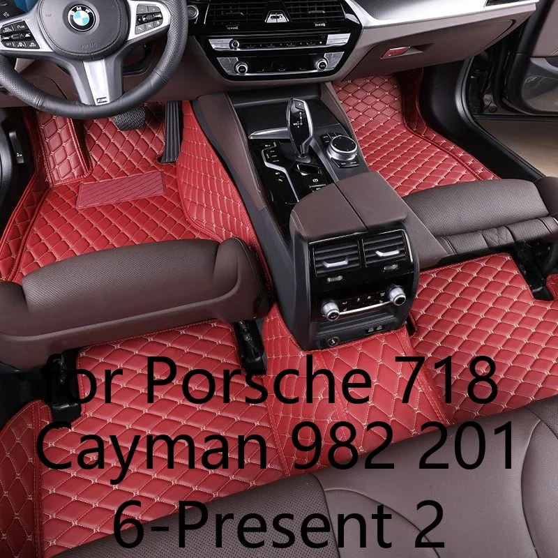 Vollständig umschließende PU-Leder-Fußmatten für Porsche 718 Cayman 982 2016–heute, 2-Sitzer, schmutzabweisend, verschleißfest, rutschfest, maßgefertigte Auto-Fußmatten für Elektrofahrzeuge 6f962