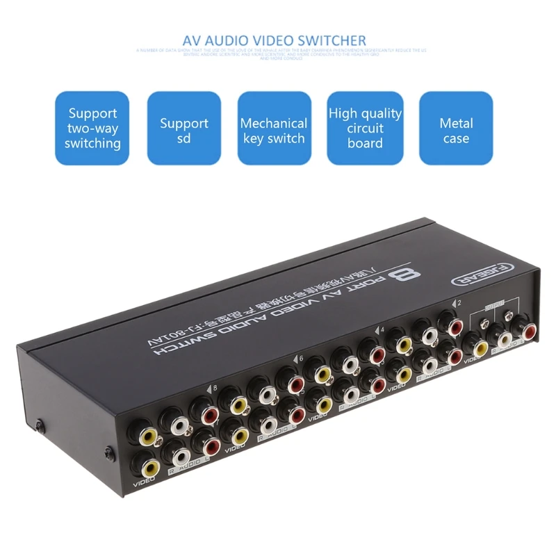 8-Way AV Switch RCA Switcher 8 In 1 Out Composite Video L/R Selector Box For DVD