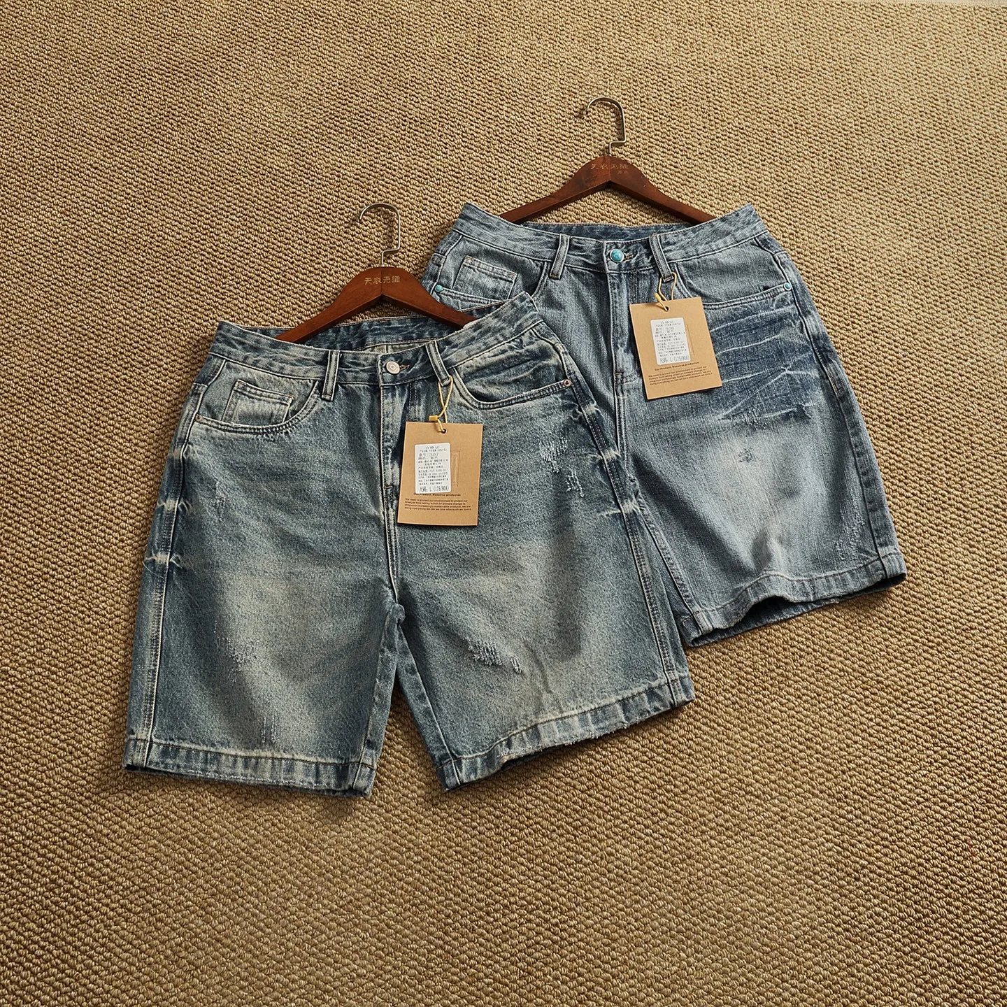 2026 Summer New American Retro Heavyweight Denim Cargo Shorts Men's Fashion Washed Old 84% Cotton Straight Casual 5-point Pants