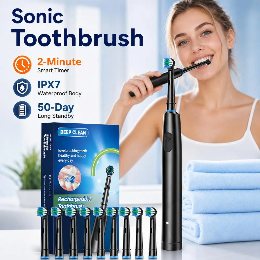 Magnetic Sonic Electric Toothbrush Kit With 8 Round Soft Brush Heads 5 Adjustable Modes IPX7 Waterproof For Family Oral Care