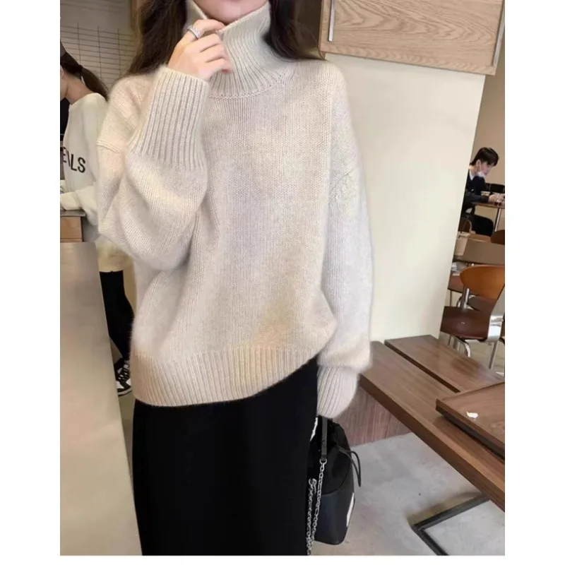 High Quality Wool Sweater Women Turtleneck Fashion Knit Pullover Soft Comfort Loose Casual Warm Top Autumn Winter Knitwear 2024