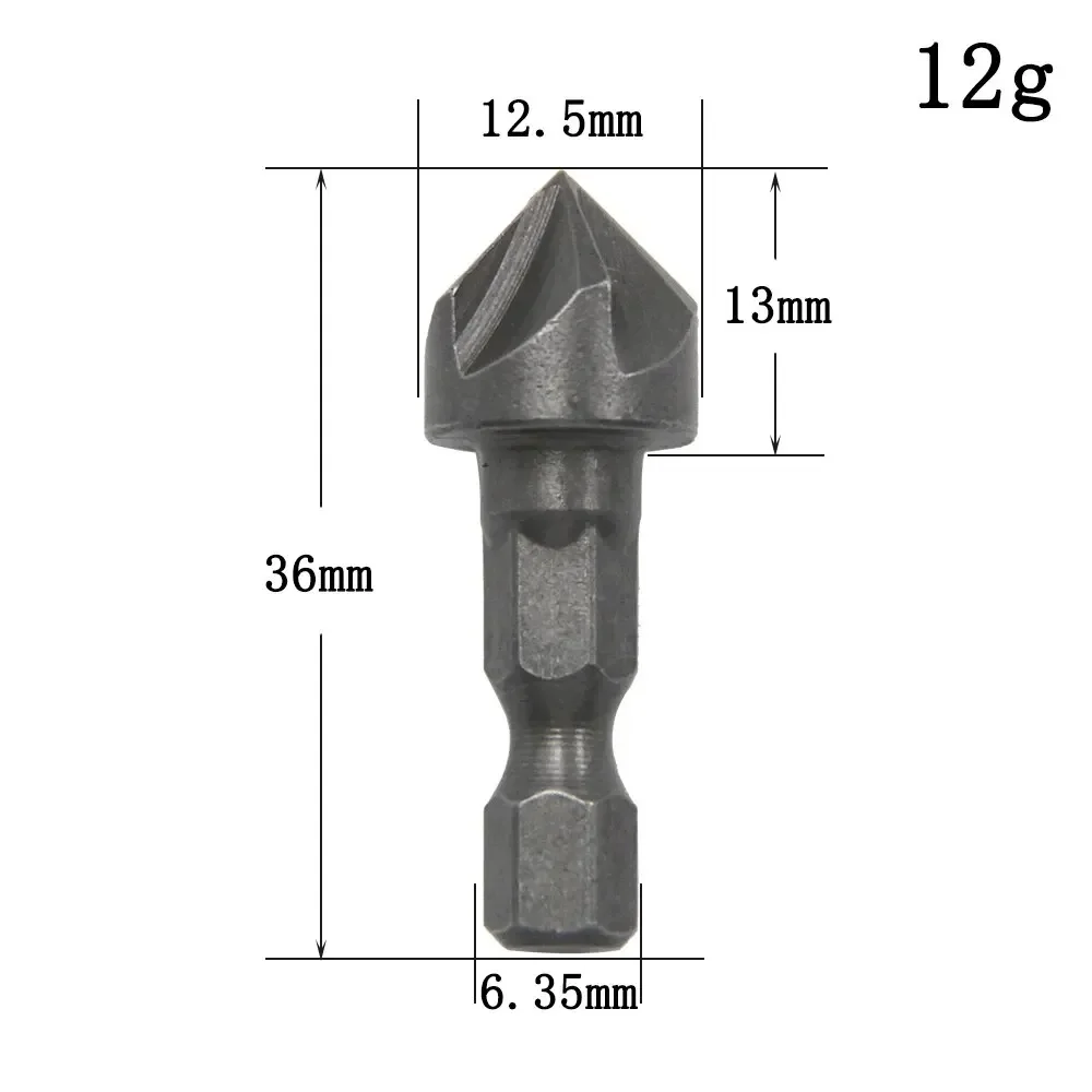 2pc Hexagonal Shank Five Blade Countersunk Drill 12.5mm 5pc Woodworking Hole Opener Spot Facer Deburring Drill Bit Set