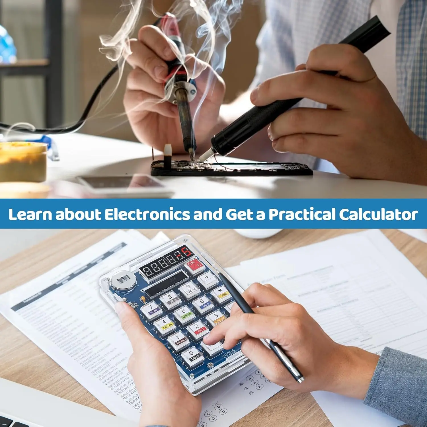 DIY Electronic Kit 6 Digits Desk Calculator USB/Battery Powered Soldering Project Practice for STEM School Students Learning