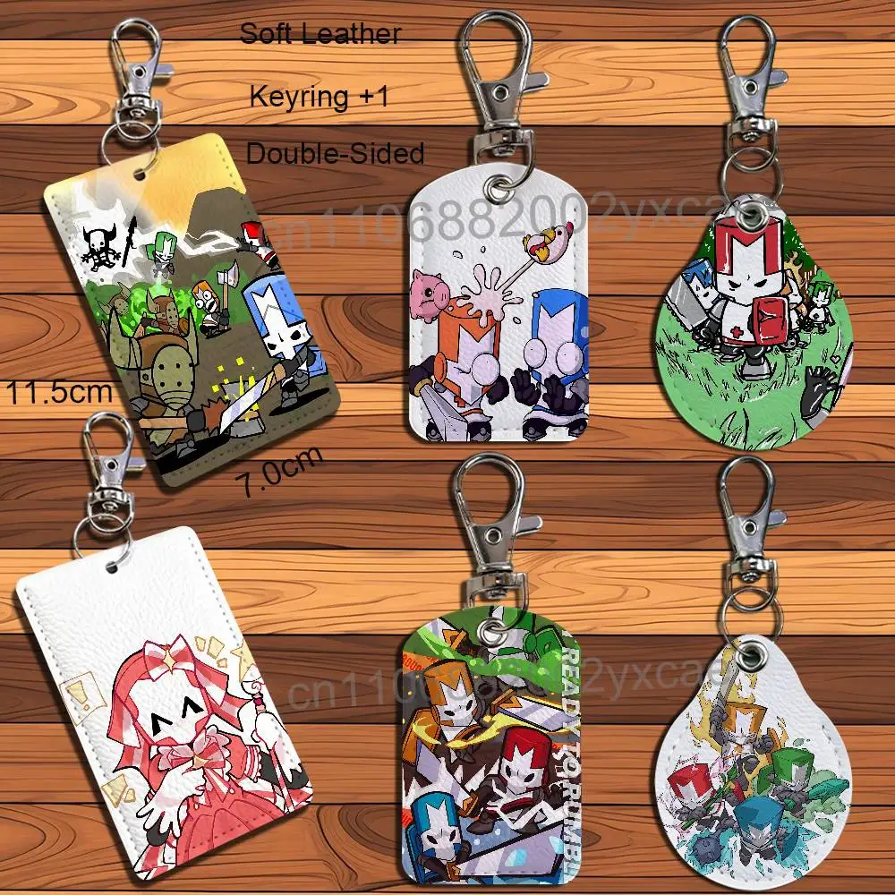 

Art cute cool Castle Crashers Rectangle ID Card Case Keychain Access Card Bag Key Tag Ring Leather Card Holder Key Ring Access