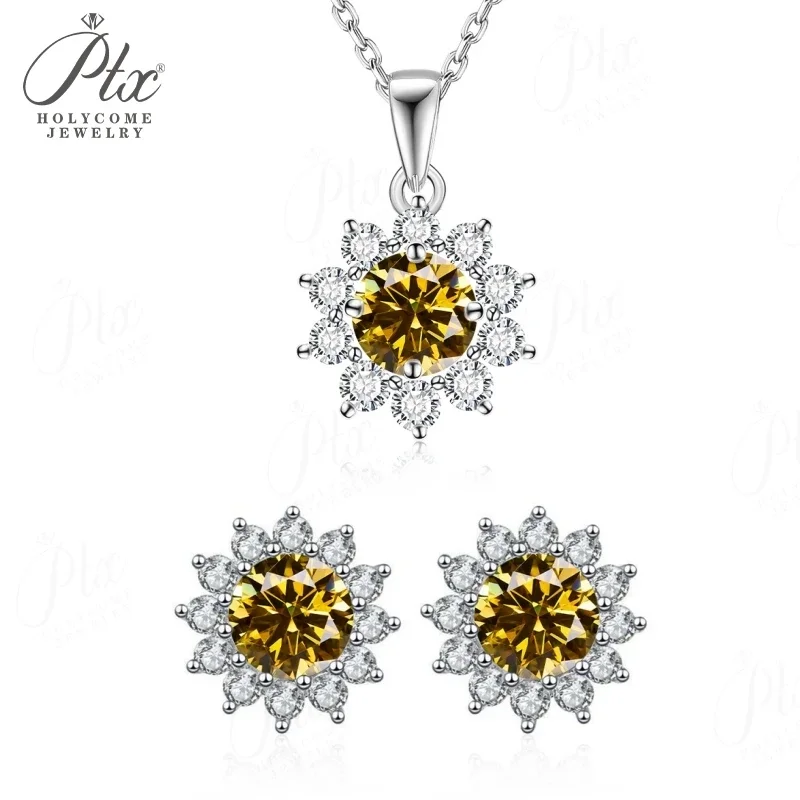 � ​ Sonnenblumen-Ohrstecker, Anhänger-Halskette, Moissanit-Schmuckset, stapelbar, S925 Sterling Silber, mehrfarbig, hypoallergene Charms – Detail 16