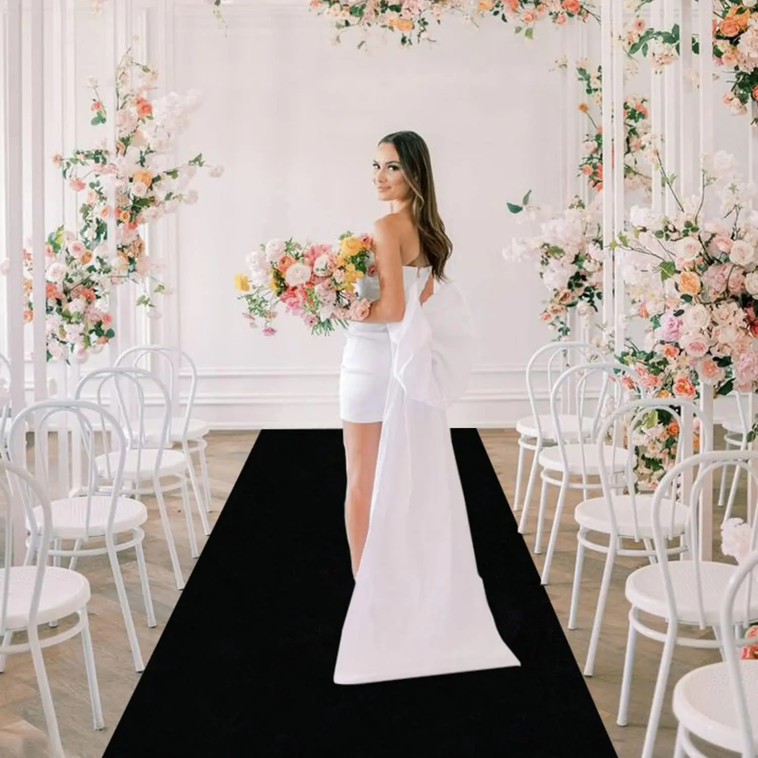 Anti Slip Black Aisle Carpet, Banquet Party Decoration,  Wedding Ceremony, Indoor and Outdoor, Church Worship Black Carpet,