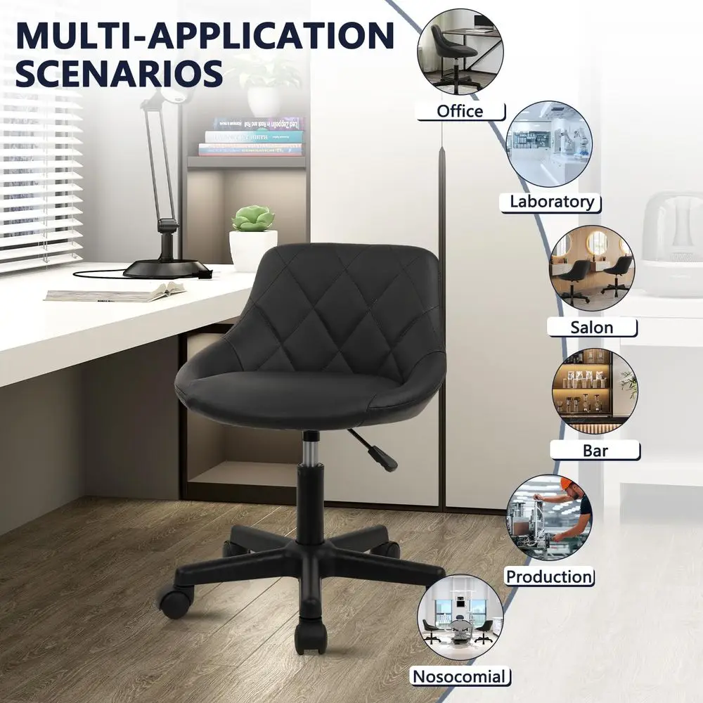 Low Back Rolling Stool PU Leather Vanity Stools, Adjustable Height Ergonomic Swivel Rolling Desk Stool Work Drafting Swivel Cha view 5