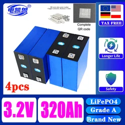 4pcs 320Ah 8000 cycle LiFePO4 3.2V rechargeable battery, suitable for DIY 12V 24V 48V caravan marine solar energy system no tax