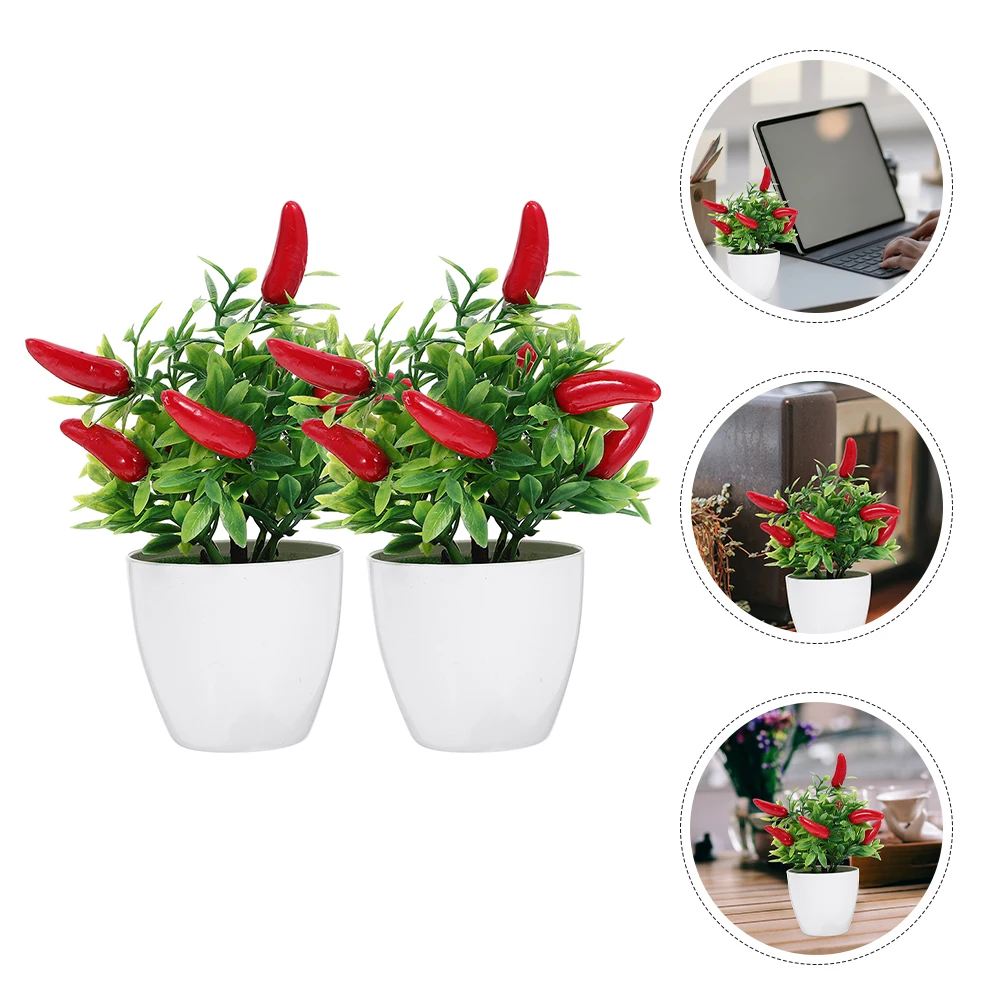 

4 Pcs Simulated Pepper Tree Mini Peppers Bonsai Fake Plant Decor Chilis Props Faux Plastic Decorations