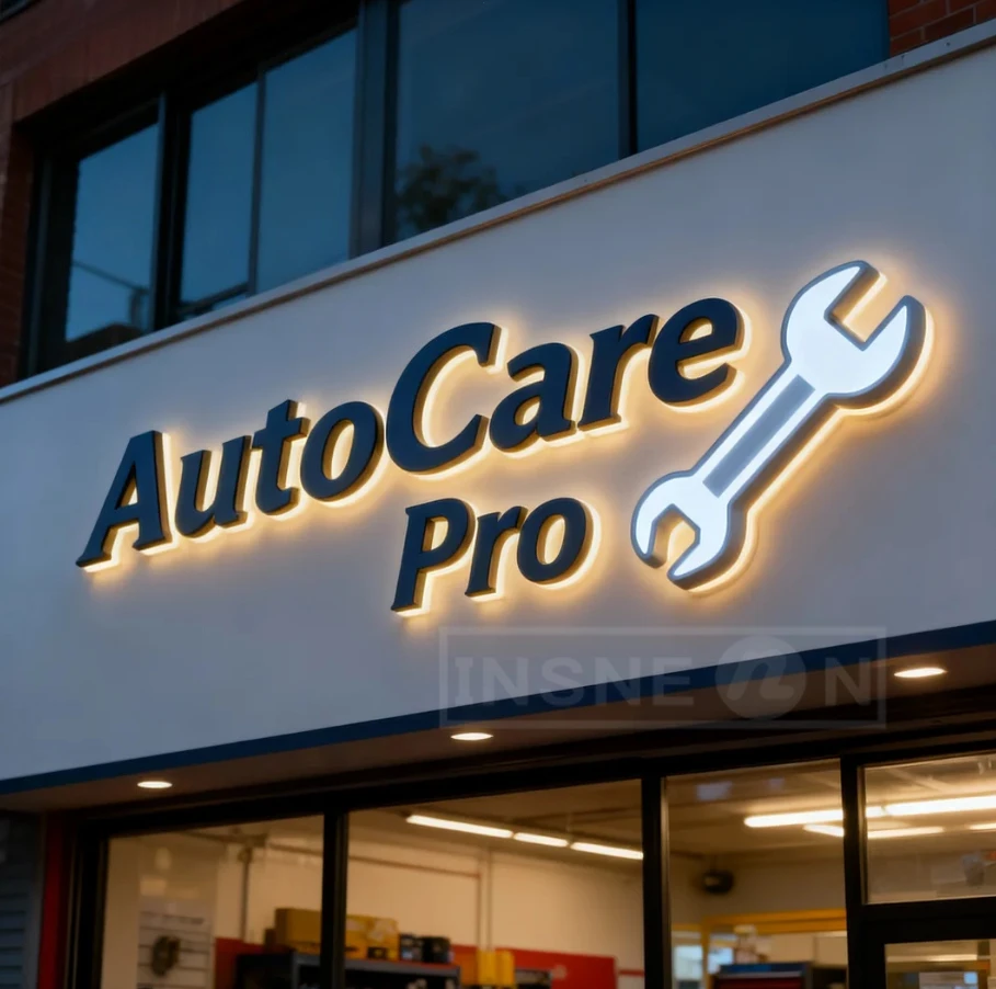 Targa luminosa personalizzata Piastre per porte personalizzate per affari Logo in metallo 3D retroilluminato Cartello esterno a LED per AutoCare Luce a LED retroilluminata
