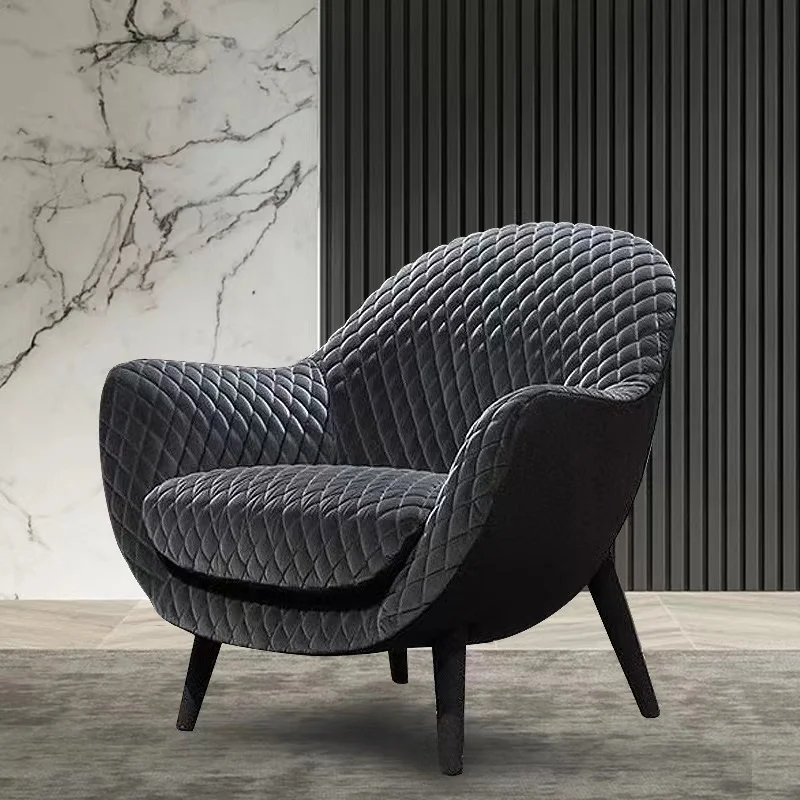 

!@Italian Modern Single Accent Chair with Diamond Design Simple Leisure Tray Armrest Hotel Business Living Room Fabric Upholster