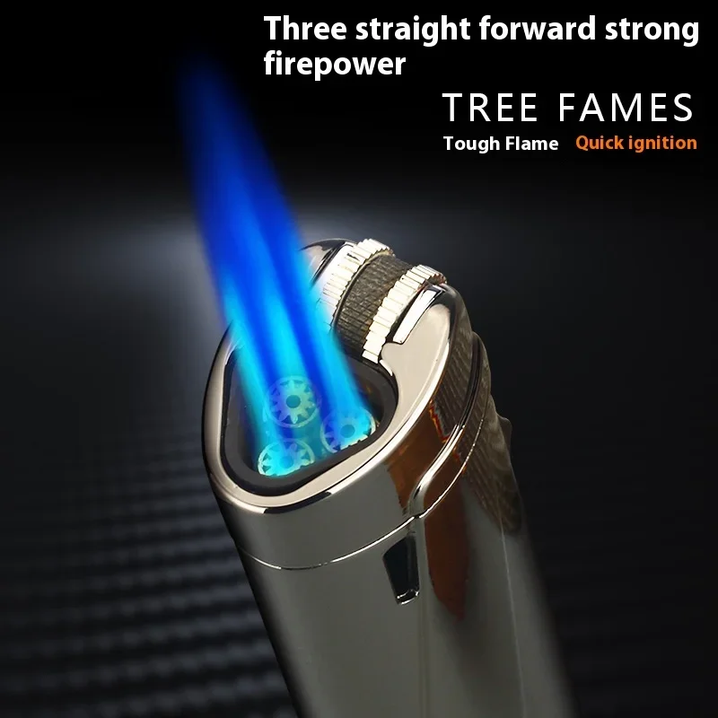 Metal Outdoor Windproof Butane Gas Lighter Quadruple Flame Large Fire Turbine Torch Portable BBQ Cigar Lighter Gift for Men