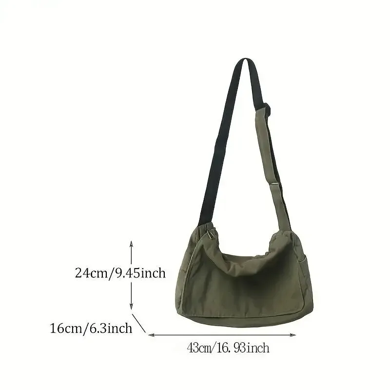 Water-washed canvas sling bag, trendy brand large-capacity shoulder bag, casual solid colour, student fashion messenger bag