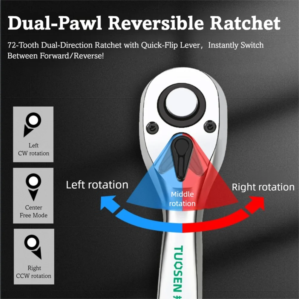 TUOSEN Multi-Function Hand Tool 72-Tooth Quick Release Ratchet Wrench For Auto Repair& Maintenance