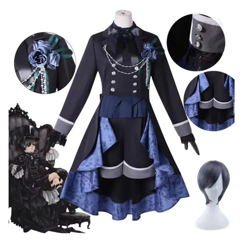 

Anime Cosplay Costume Butler Black Rose Ciel Phantomhive Wig Disguise Performance Wear 5ftu^ 5ftu^