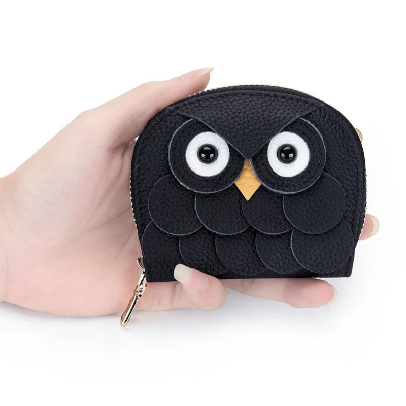 

Multi-Purpose Genuine Leather Owl Wallet,Zipper Coin Purse with Keychain, Organizer for Driver's License,ID Cards,Coins& AirPods