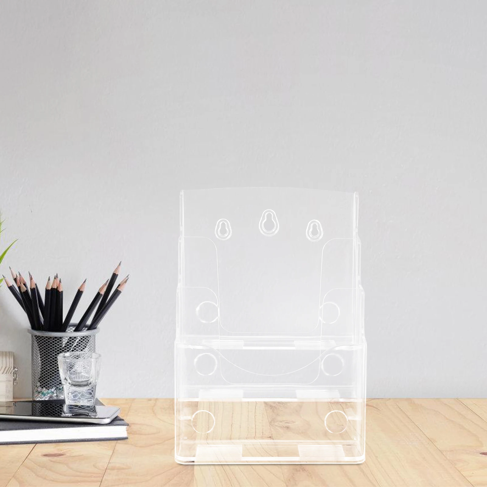 2Pcs Files Rack Transparent Stable MultiFunction Acrylic Brochure Holder Wall Mount Magazine Rack Pamphlets Display Card