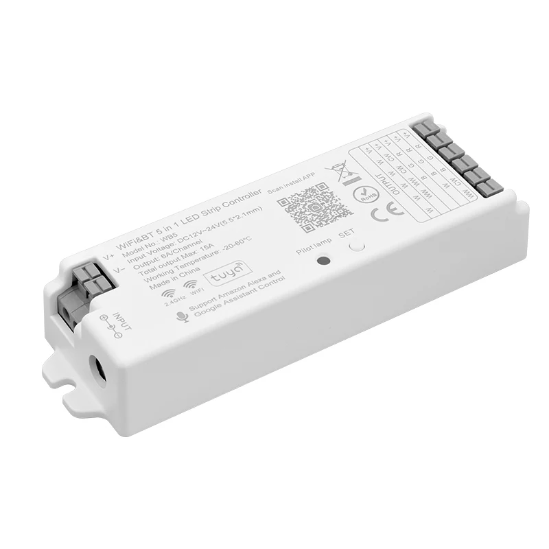 WiFi LED Controller WB5 Smart WiFi BT 5 IN 1 2.4GHz RF RGBCCT Remote Controller For Single Color RGB RGBW Dual White LED Strip