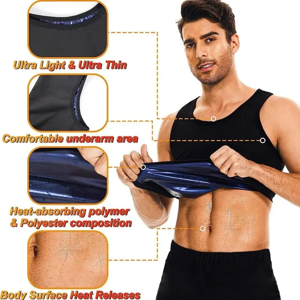 Men Sauna Sweat Vest and Short Sleeve Heat Trapping Shirt Sweat Body Shaper Waist Slimming Shapewear Workout Compression Shirt