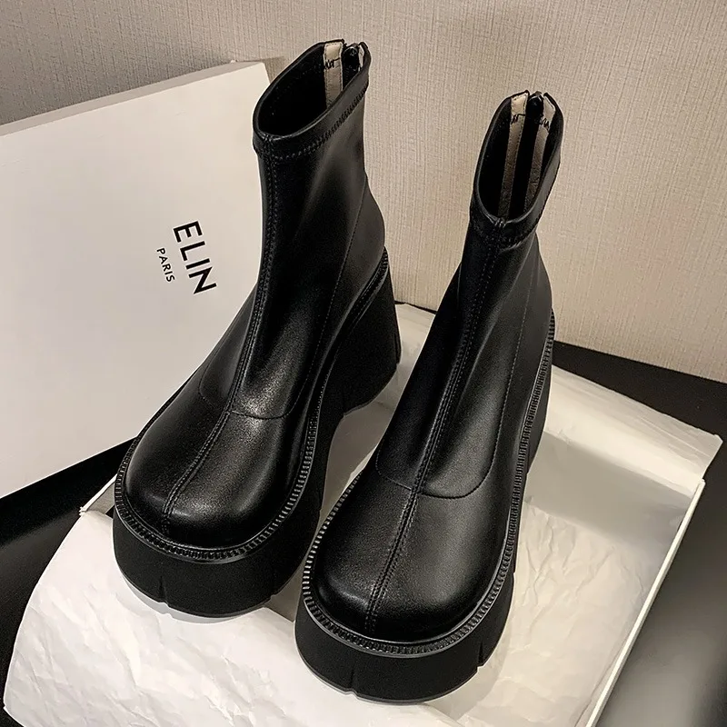 Stunning Height-Boosting Ankle Boots for Fall and Winter, Stretchy Slim Boots with Ultra High Heels and Thick Soles 2026