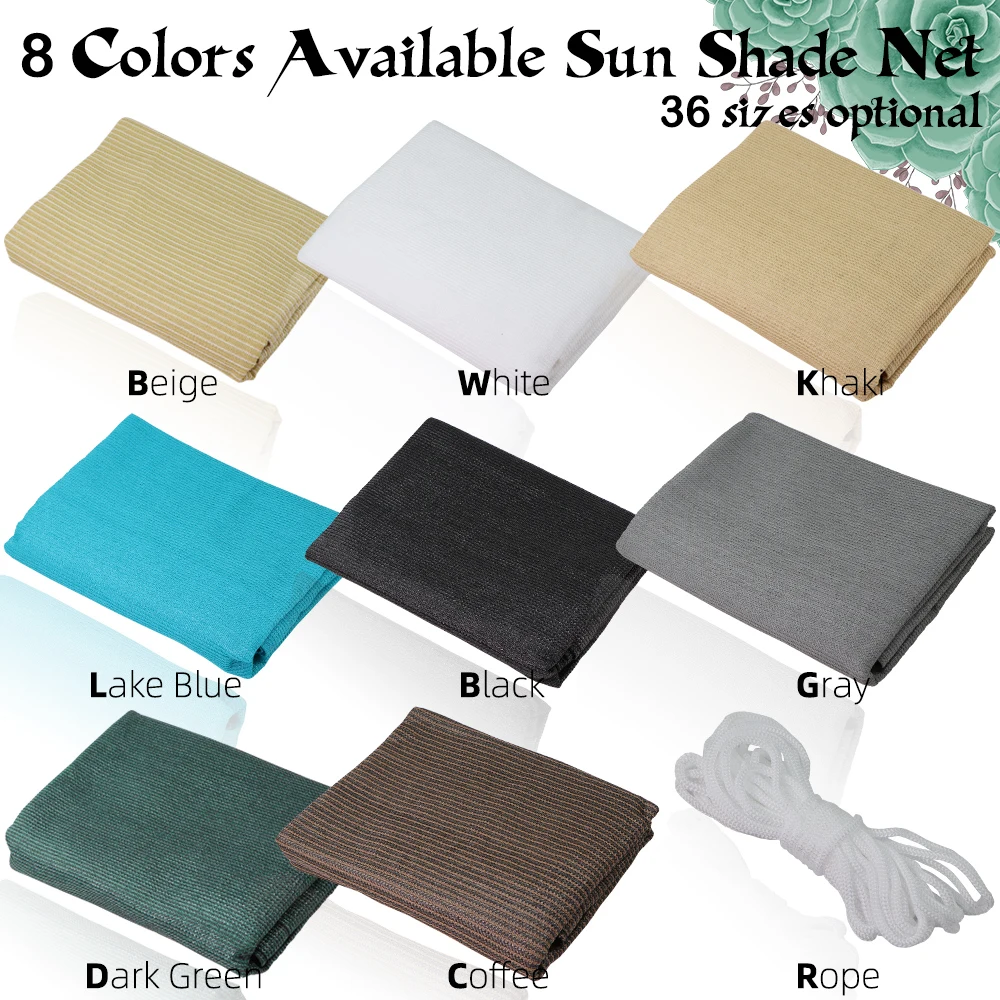 Thickened HDPE Fabric Anti-UV Sun Shade Net 7 Colors 36 Sizes Rectangle Canopy Awning Cloth Screen Outdoor Garden Patio Carport