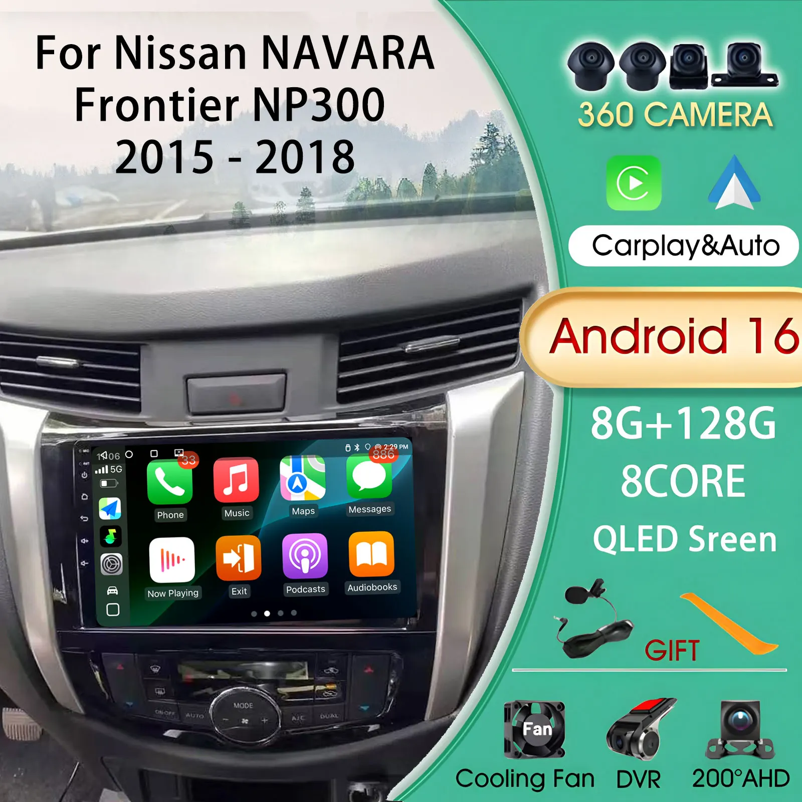 Car Radio For Nissan NAVARA Frontier NP300 2015 - 2018 Multimedia Autoradio Andorid 13 Car Stereo 8Core wifi Carplay Subwoofer