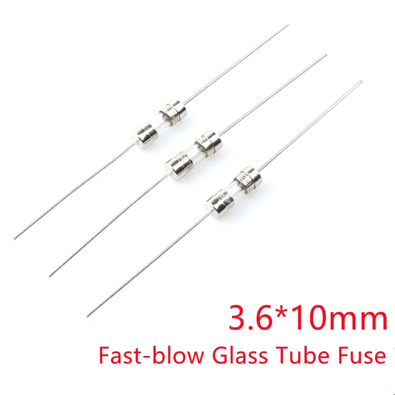 20Pcs 3.6*10mm Straight pin Fast blow Glass fuse 3.6x10mm 250V 0.1A 0.5A 1A 2A 3A 3.15A 4A 5A 6A 8A 10A 12A 15A