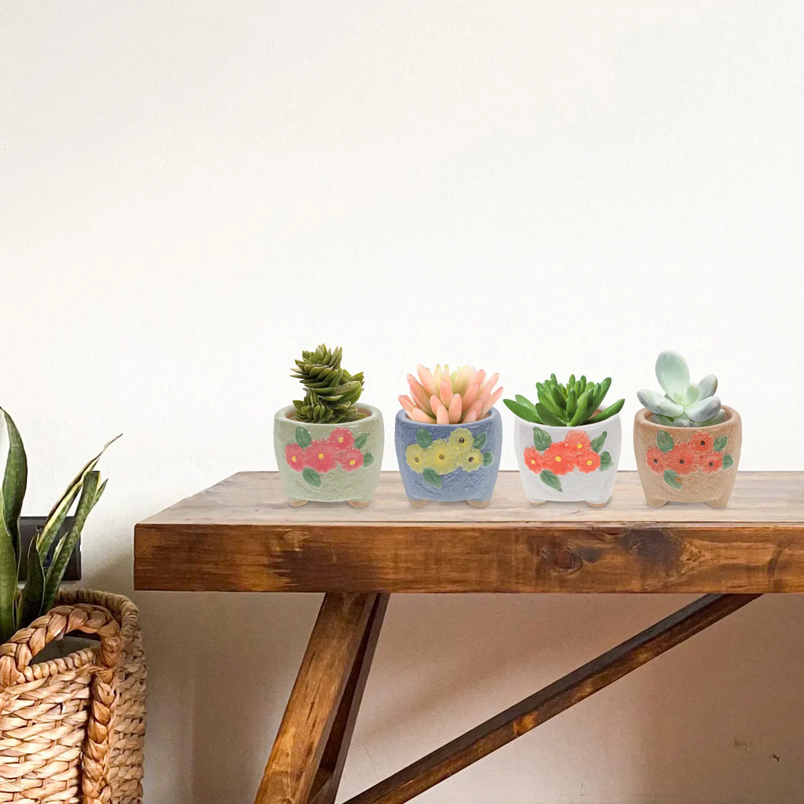4Pcs Hand Printed Strawberry Ceramic Flowerpots Creative Succulent Planters Decorative Planters for Living Room Window Sill