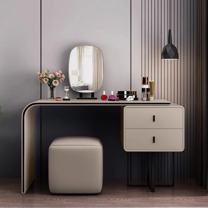

Cream Luxury Stool Vanity Desk Mirror Storage Lounges Drawers Vanity Desk Dressers Bedside Modern Coiffeuse Furniture For Home