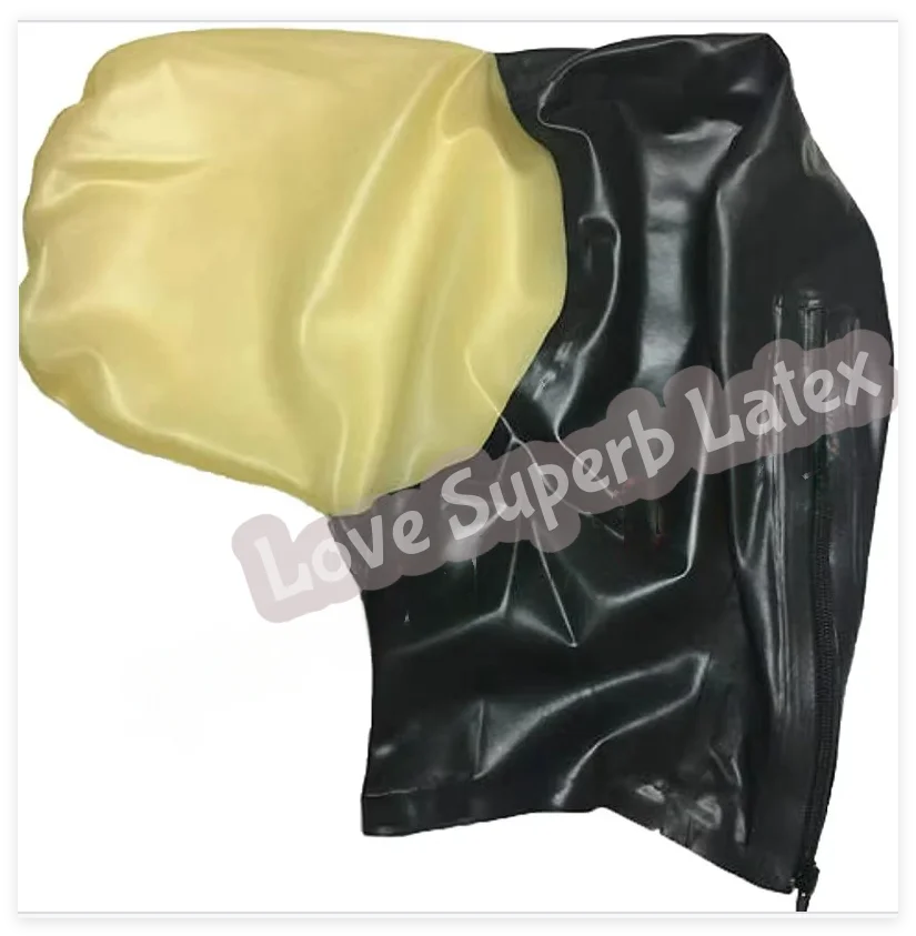 

Hot selling Handmade Latex Hoods Black with Transparent Rubber Mask with Back Zip for Men Women Cosplay Costumes