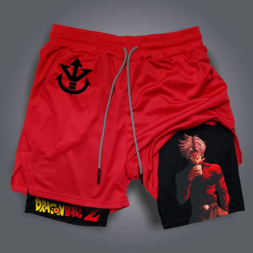 Męskie szorty letnie Dragon Ball, sportowe, oddychające, odprowadzające pot, dwuwarstwowe, streetwear z nadrukiem postaci z anime.