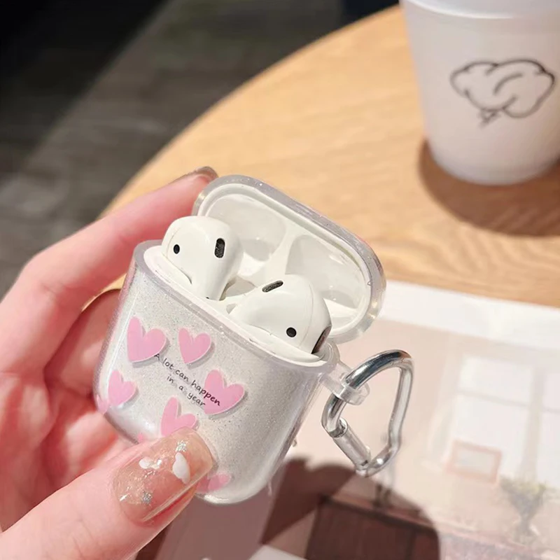 New For AirPods 4 Case Glitter Shiny Cartoon Soft Silicone Cover For AirPods 3 2 Pro 3nd Girls pink Heart Earphone Charging Box image 4