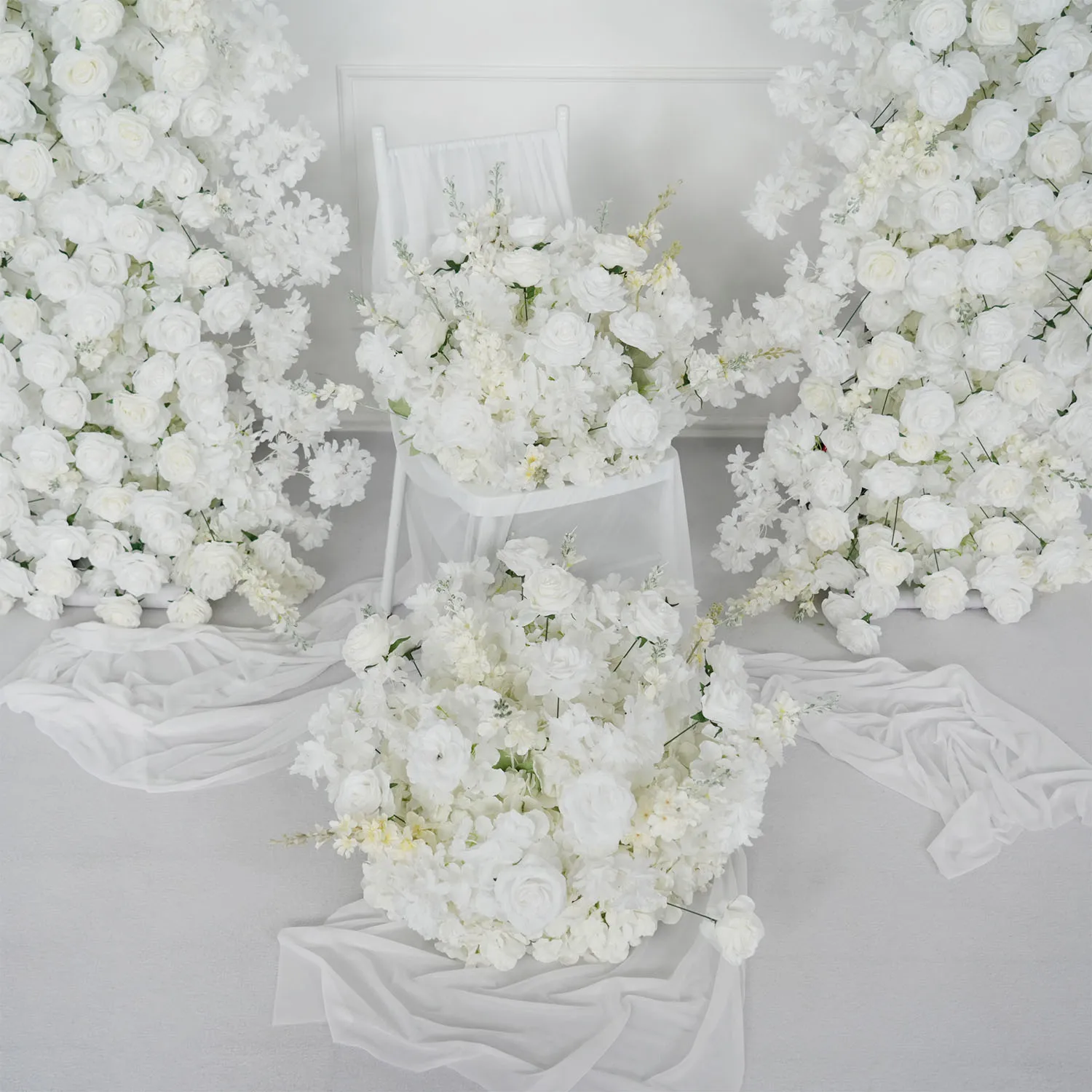 

Uflower White Rose Cherry Blossom Flower Row Wedding Backdrop Arch Square Deco Table Centerpiece Floral Event Props