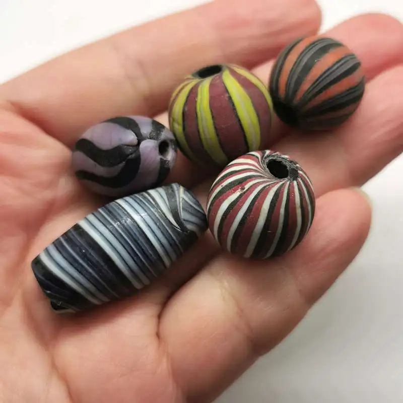 10PCS Ancient Method Stirred Stripes Glaze Beads Big Melon Beads Handmade Trade Lampwork TSB0255