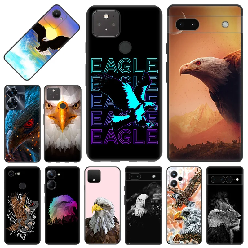 Phone Case for Pixel 8 Pro 8a 7a 6a 7 6 Motorola G200 Edge 40 30 20 One Fusion Cool Eagle Animal Soft Black Anti-Drop Cover