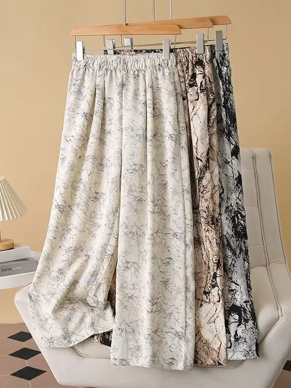 High Waist Draped Ice Silk Wide Leg Pants Casual Summer 2025 Women's plus Size New Chinese Style Loose Fit Trousers