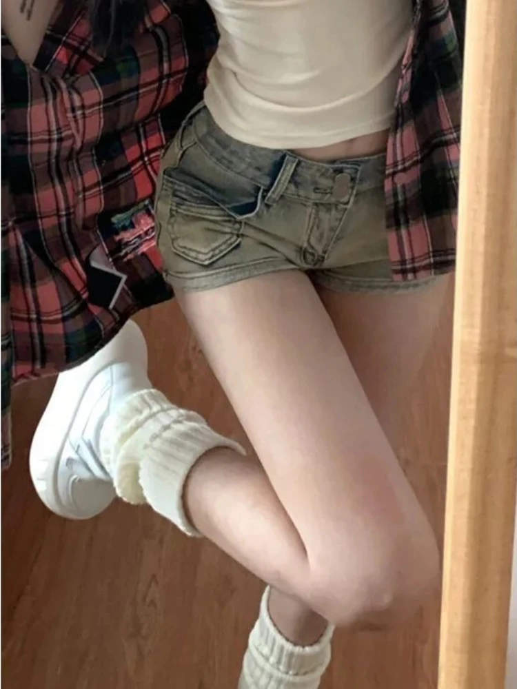 Pantaloncini aderenti Donna Retro Denim Y2k Sexy Hotsweet Street Style Estate All-match Night Club Tasche estetiche vintage Harajuku