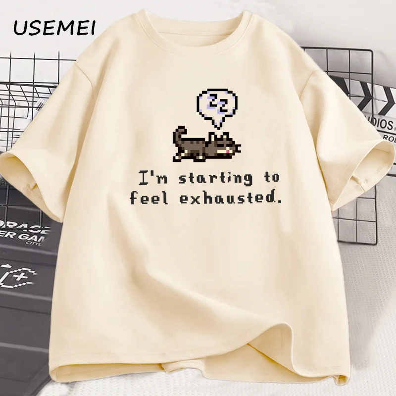 Bedrucktes Herren-T-Shirt – 100 % locker sitzendes, bequemes, hochwertiges Kurzarm-T-Shirt mit schlafender Katze