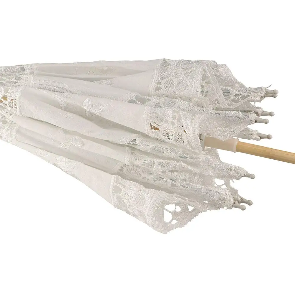 Photography Prop Embroidery Floral Wedding Lace Umbrella Hollowed Cotton Prop Umbrella White Black Parasol Umbrella Bride