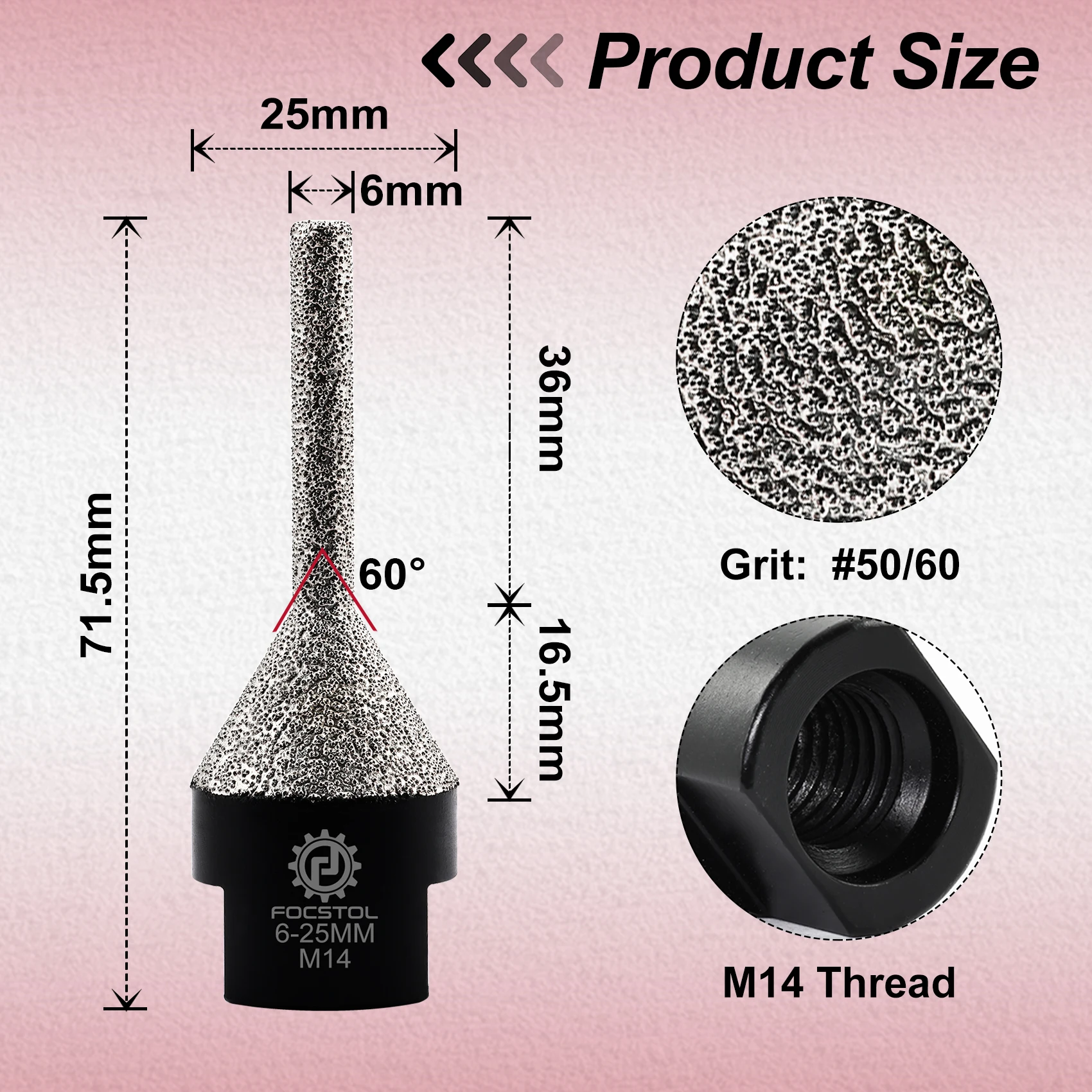 FOCSTOL 1 Stück Fräser Ø 6-25mm 10-35mm Diamant-Fräser Abschrägungsfräser für Keramikfliesen Porzellan Granit – Detail 2