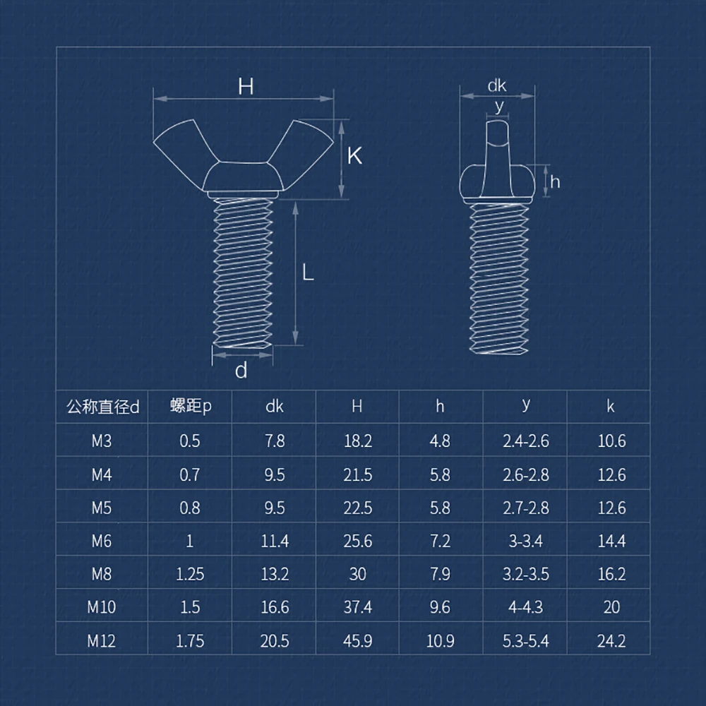 1/3/5pcs M4 M5 M6 M8 M10 Hand Tighten Screws Butterfly Bolt Wing Thumb Screw Claw White Zinc-Plated Carbon Steel